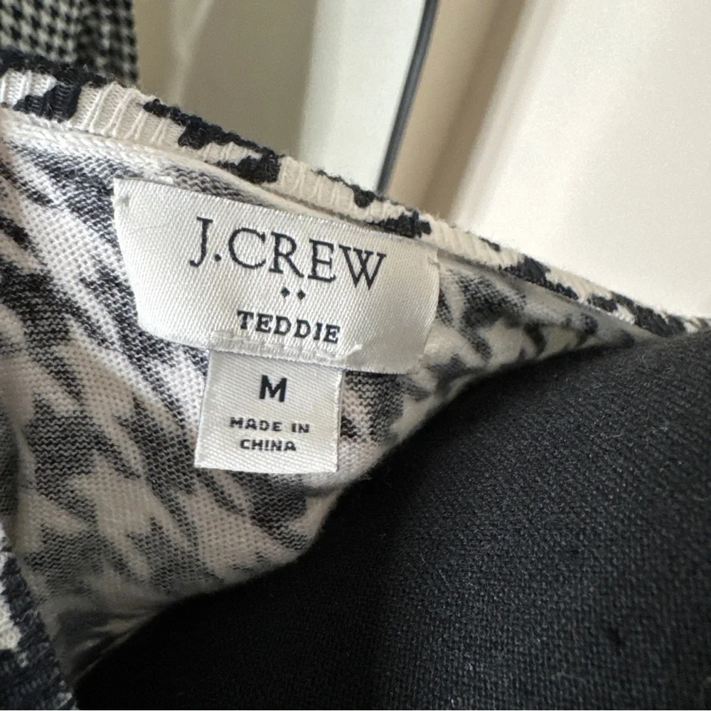 J. Crew Teddie Houndstooth Sweater Preppy Workwear Black White Size M
